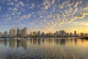 Water Craft Prints: Looking across False Creek at the skyline of Vancouver, British Columbia at sunrise