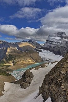 Climate Prints: Looking down at Grinnell Glacier in Glacier National Park, Montana, USA