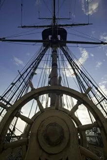 Images Dated 24th July 2006: Looking up from the helm, 18th Century Royal Navy Frigate (replica), Maritime Museum of San Diego