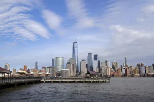 Prints of Looking towards J Owen Grundy Park in Jersey City, New Jersey, with One World Trade Center and Manhattan buildings in the background Images Dated 2018 December: Looking towards J Owen Grundy Park in Jersey City, New Jersey, with One World Trade Center