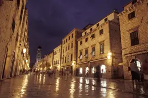 Stradun Prints: Looking West down the Stradun (Placa) towards Pile Gate and the Franciscan bell tower