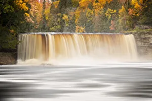 Tannin Prints: Low angle view of Tahquamenon Falls and fall foliage along Tahquamenon River