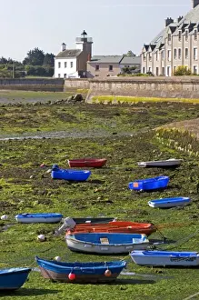 English Channel Prints: Low tide in the harbor at the village of Barfleur in the region of Basse-Normandie