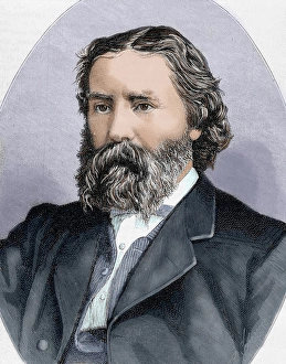 Beard Prints: LOWELL, James (1819-1891). Poet, essayist and American diplomat. Colored engraving