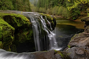Prints of Lower Lewis River Falls in autumn in the Gifford Pinchot National Forest, Washington State, USA Images Dated 2024 April: Lower Lewis River Falls in autumn in the Gifford Pinchot National Forest