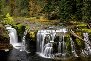 Prints of Lower Lewis River Falls in autumn in the Gifford Pinchot National Forest, Washington State, USA Images Dated 2024 April: Lower Lewis River Falls in autumn in the Gifford Pinchot National Forest