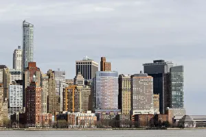 Prints of Lower Manhattan buildings seen from the Hudson River, New York, New York, United States Images Dated 2018 December: Lower Manhattan buildings seen from the Hudson River, New York, New York, United States