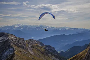 Lucerne Prints: Lucerne, Switzerland. Paragliding off Mt. Pilatus