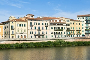 Riverbank Prints: Lungarno Pacinotti, Arno River, Pisa, Tuscany, Italy, Europe