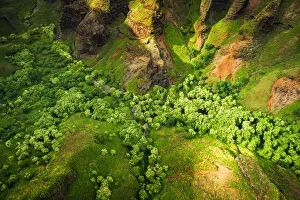 Lush valley and cliffs, Nualolo Kai State Park, Kauai, Hawaii, USA