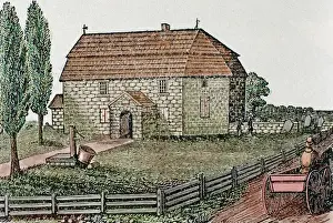 People In The Background Prints: Lutheran Church. Built in 1743. Trappe. United States
