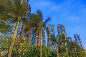 Condominiums Prints: luxury condominiums, view along Pearl River of city skyline from Yacht Club, Guangzhou