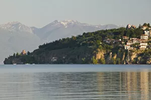 MACEDONIA, Ohrid. Morning view of Old Town and 13th century Sveti Jovan at Kaneo