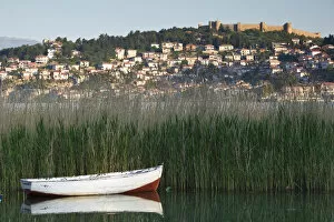 Images Dated 11th May 2007: MACEDONIA, Ohrid. Morning view of Old Town and Car Samoils Castle from reeds