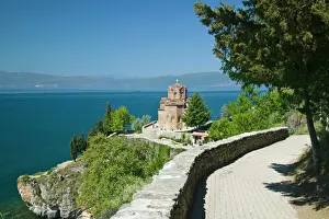 Bead Prints: MACEDONIA, Ohrid. Sveti Jovan at Kaneo Church (13th century) and Lake Ohrid / Morning
