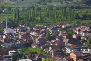 Macedonia Prints: MACEDONIA, Ohrid. West Ohrid suburb with Mosque