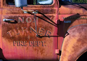 MAINE. USA. Detail of 1956 International 2 1/2 ton truck near Paris. Old fire truck MAINE. USA. Detail of 1956 International 2 1/2 ton truck near Paris. Old fire truck