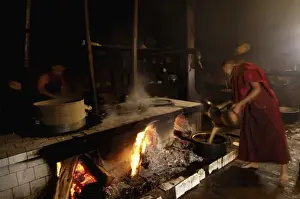 Monk Prints: Making yak butter tea in the kitchen of Songzhanling Monastery. Zhongdian. Deqin