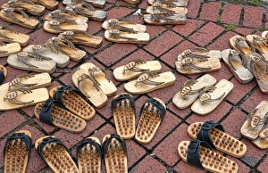 Shoe Prints: Malacca City, Malaysia, UNESCO Heritage City. Graphic pattern of shoes on floor