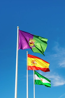 Images Dated 22nd June 2024: Malaga, Andalusia and national flags at the Alcazaba and Castle of Gibralfaro on Mount Malaga above the old town
