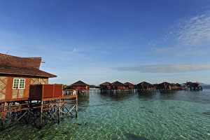 Malaysia, Borneo, Semporna, Mabul, luxury hotel with bungalows on stilt