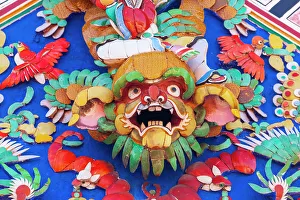 Malaysia Prints: Malaysia, Malacca (Melaka). The Cheng Hoon Teng temple, painted carving on building