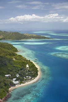 Barrier Prints: Malolo Island Resort, Malolo Island, Mamanuca Islands, Fiji, South Pacific - aerial