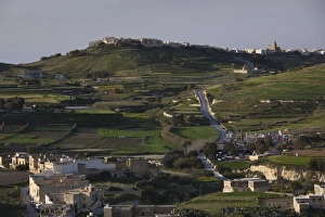 Malta, Gozo Island, Victoria-Rabat, elevated countryside view from Il-Kastell fortress