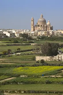 Gozo Prints: Malta, Gozo Island, Xewkija, elevated view of Rotunda Church