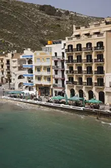 Gozo Prints: Malta, Gozo Island, Xlendi, cafes and hotels on Xlendi Bay
