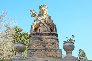 Malta Prints: Malta. Old city of Rabat, Old stone statue figure with the cross of Malta