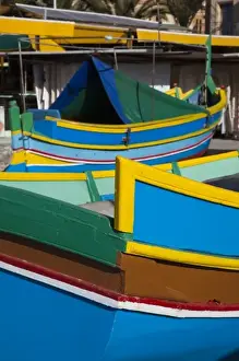 Images Dated 28th March 2010: Malta, Southeast, Marsaxlokk, harbor and traditional Luzzu fishing boats