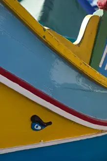 Malta, Southeast, Marsaxlokk, harbor and traditional Luzzu fishing boats