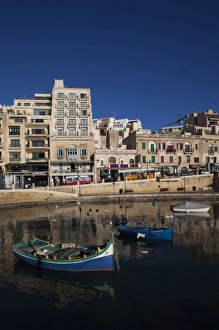 Malta, Valletta, St. Julians, cafes on Spinola Bay, morning