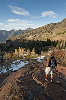Hiking Prints: Man hiking above Lake Lillian and Florence, Uintah-Wasatch -Cache National Forest