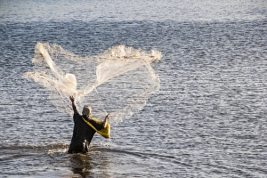 Images Dated 27th June 2012: Man netfishing in the harbour of Apia, Upolo, Samoa, South Pacific