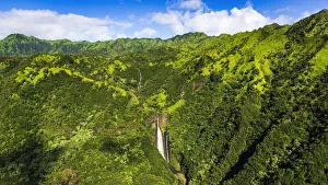 Adventure Prints: Manawaiopuna Falls (aerial) also known as Jurassic Park Falls