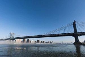 Manhattan Prints: Manhattan bridge in the morning mist, New York City, USA