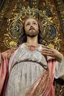 Gilded Prints: Marbella, Spain. Statue of Jesus on a gilded altar inside an ancient Spanish church