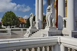Lincoln Peak Prints: Marble Lions at entrance to the Ordination Hall (Ubosot Hall) at Wat Benchamabophit