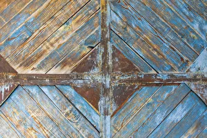 Tajikistan Prints: Margib, Sughd Province, Tajikistan. Faded blue paint on a wooden door