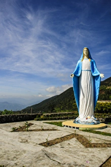 Rice Prints: Maria statue on top of a pass, along the rice terraces from Bontoc to Banaue, Luzon