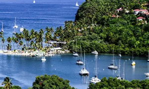 Cove Prints: Marigot Bay, St. Lucia, Caribbean. marina, boats, palm trees, cove