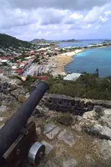 Saint Martin Prints: Marigot overlook from mountain of French Capital from Marigot in St Martin Caribbean