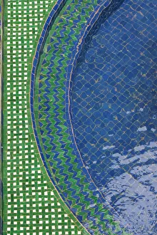 Islamic Prints: Marrakech, Morocco. Moorish tilework of a garden fountain