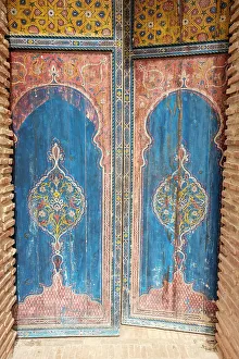 Marrakech, Morocco. The Saadian tombs which is the famous royal necropolis from the 16th century. Old painted door