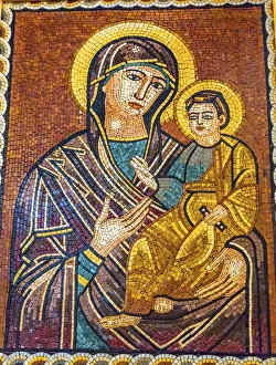 Mosaic Prints: Mary Baby Jesus Christ Mosaic Saint Georges Greek Orthodox Church Madaba Jordan