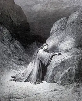 Art And Craft Prints: Mary Magdalene repentant, Bible engraving by Gustav Dore, 19th cent