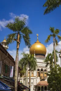 Mosque Prints: Masjid Sultan mosque and shops on Arab Street in the Malay Heritage District, Singapore