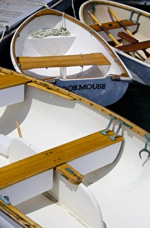 Rope Prints: Massachusetts, Marthas Vineyard, Vineyard Haven. Close up of marina rowboats